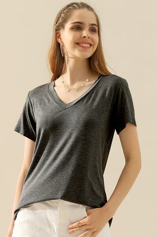 Ninexis Full Size V-Neck Short Sleeve T-Shirt Trendsi