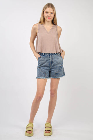 VERY J V-Neck Knit Swing Cropped Tank Trendsi