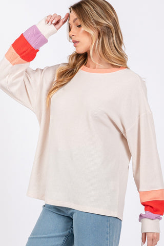 SAGE + FIG Color Block Waffle Knit T-Shirt Trendsi