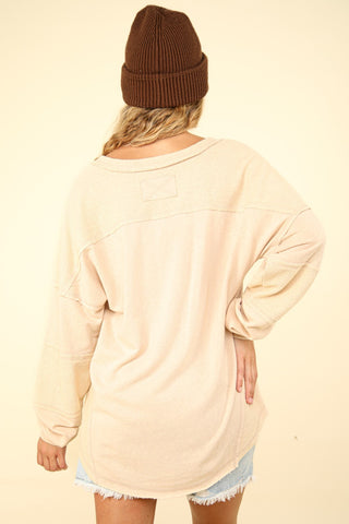 VERY J Washed V-Neck Exposed Seam Knit Top Trendsi