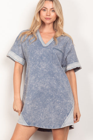 VERY J Short Sleeve V-Neck Tee Dress Trendsi