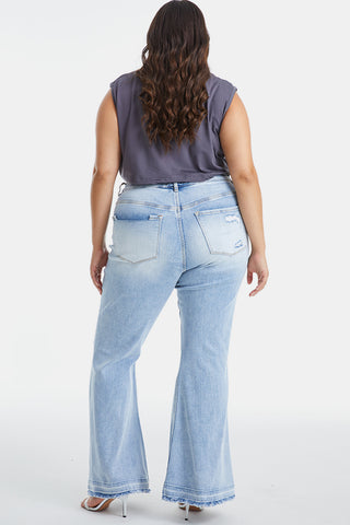 BAYEAS Full Size Distressed Raw Hem High Waist Flare Jeans Trendsi