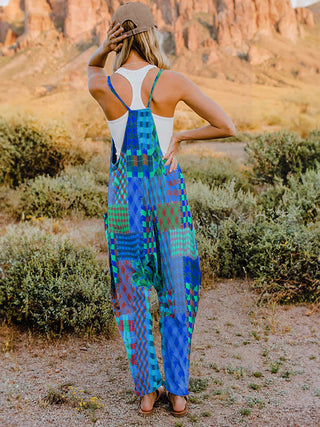 Full Size Printed V-Neck Sleeveless Jumpsuit Trendsi