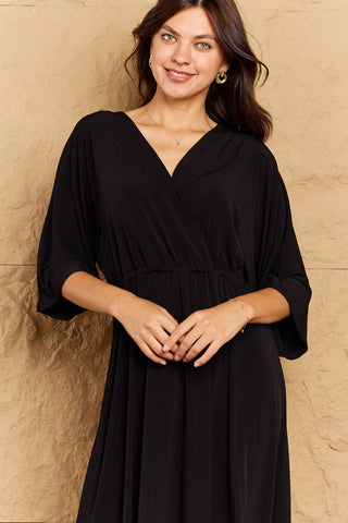 OneTheLand Make Your Move Solid Surplice Midi Dress Trendsi