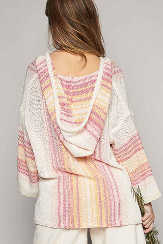 POL Striped Hooded Long Sleeve Sweater Trendsi