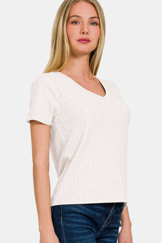 Zenana Ribbed Short Sleeve T-Shirt Trendsi