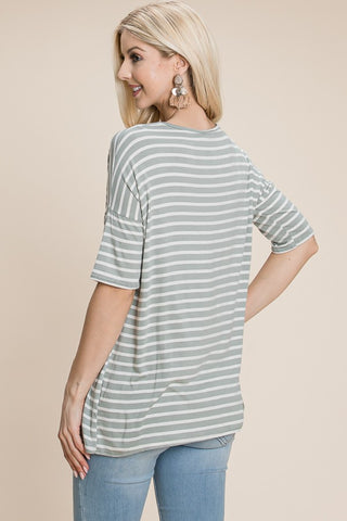 BOMBOM Striped Round Neck T-Shirt Trendsi