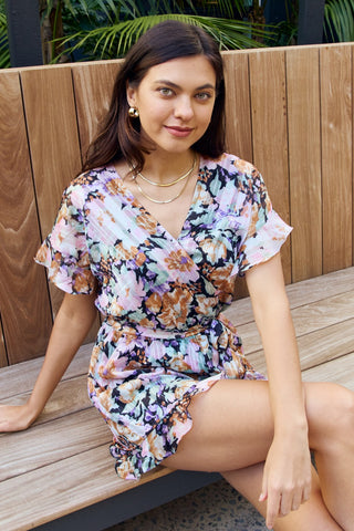 Petal Dew Full Size Floral Tie Belt Ruffled Romper Trendsi