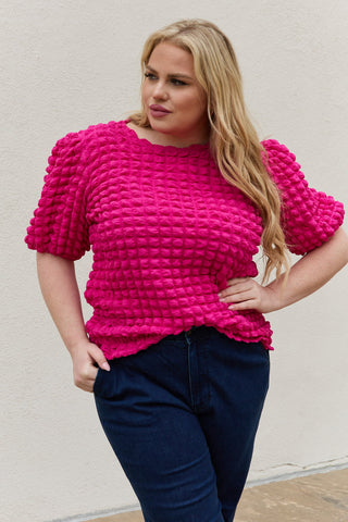 And The Why Full Size Bubble Textured Puff Sleeve Top Trendsi