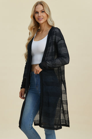 Double Take Full Size Open Front Longline Cardigan Trendsi