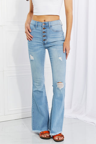 Vibrant MIU Full Size Jess Button Flare Jeans Trendsi