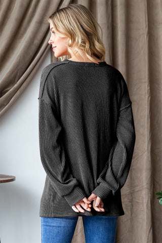 Heimish Ribbed Exposed Seam Long Sleeve T-Shirt Trendsi