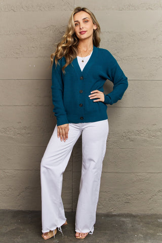 Zenana Kiss Me Tonight Full Size Button Down Cardigan in Teal Trendsi