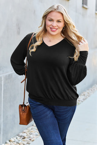 Basic Bae Full Size V-Neck Lantern Sleeve Top Trendsi