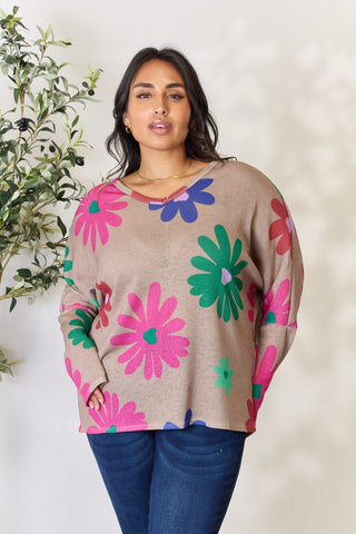 Hopely Full Size Floral V-Neck Long Sleeve Top Trendsi