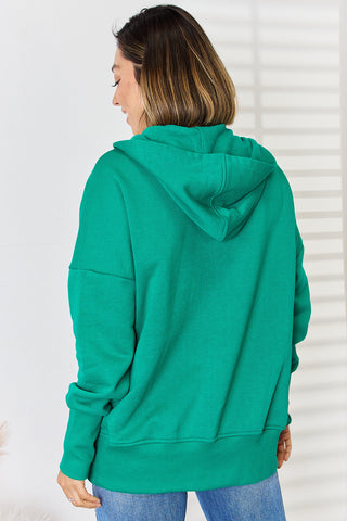 Zenana Half Snap Long Sleeve Hoodie Trendsi