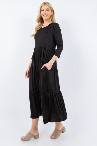 Celeste Full Size Tiered Midi Dress with Pockets Trendsi