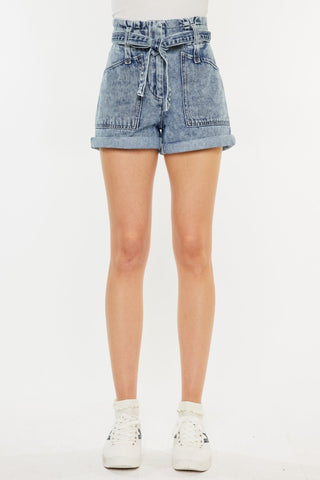 Kancan Ultra High Rise Paperbag Denim Shorts Trendsi