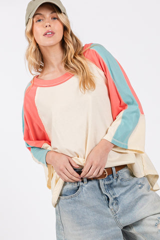 SAGE + FIG Color Block Curved Hem T-Shirt Trendsi