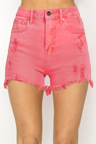 RISEN High Waist Frayed Hem Denim Shorts Trendsi