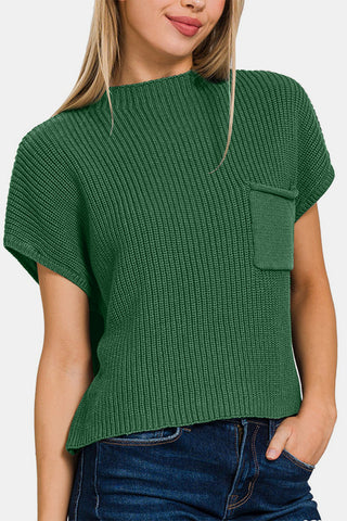 Zenana Mock Neck Short Sleeve Cropped Sweater Trendsi