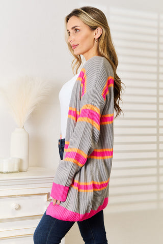 Woven Right Ribbed Long Sleeve Cardigan Trendsi