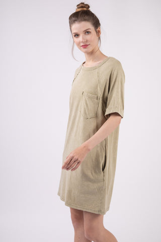 VERY J Washed Round Neck Mini Tee Dress Trendsi