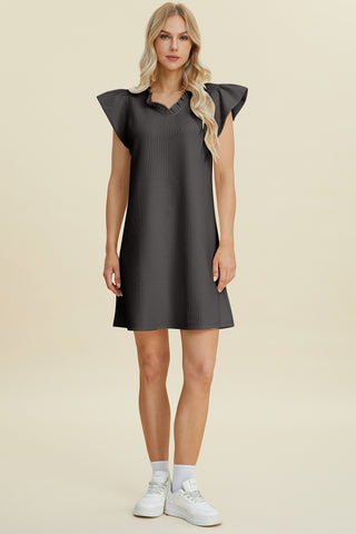 Double Take Full Size Ruffled V-Neck Cap Sleeve Dress Trendsi