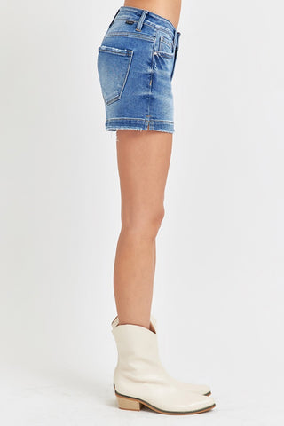 RISEN Low Rise Slit Denim Shorts Trendsi