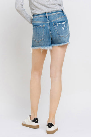 Vervet by Flying Monkey Distressed Raw Hem Denim Shorts Trendsi