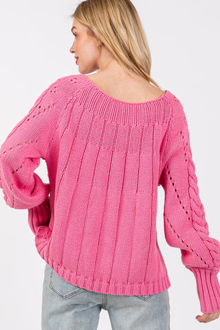 SAGE + FIG Cable-Knit Long Sleeve Sweater Trendsi