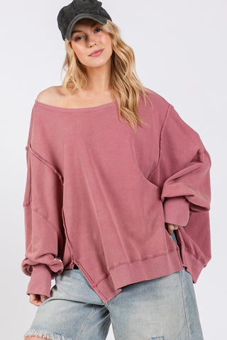 SAGE + FIG Mineral Wash Side Slit Oversized Sweatshirt Trendsi