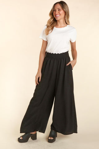 Haptics Elastic Waist Wide Leg Pants with Pockets Trendsi