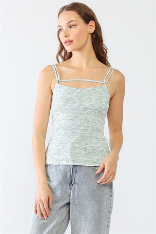 Le Lis Heathered Ribbed Adjustable Strap Cami Trendsi