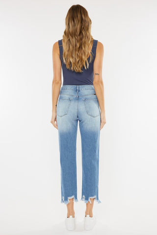 Kancan High Waist Chewed Up Straight Mom Jeans Trendsi