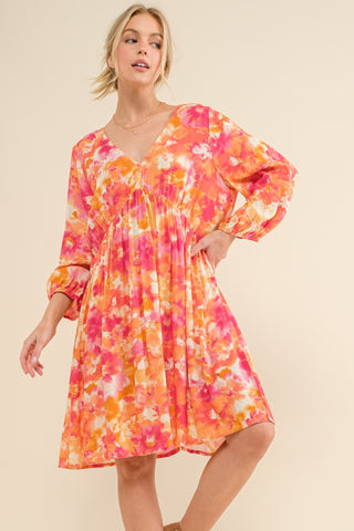 And The Why Full Size Printed Tie Back Long Sleeve Dress Trendsi