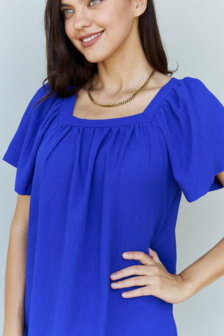 Ninexis Keep Me Close Square Neck Short Sleeve Blouse in Royal Trendsi