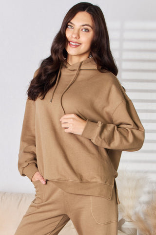 RISEN Drawstring Drop Shoulder Long Sleeve Hoodie Trendsi