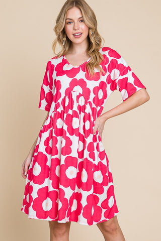 BOMBOM Flower Print Ruched Dress Trendsi