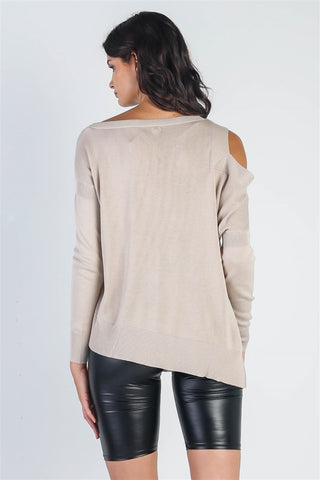 UNIQ Cold Shoulder Long Sleeve Knit Top Trendsi