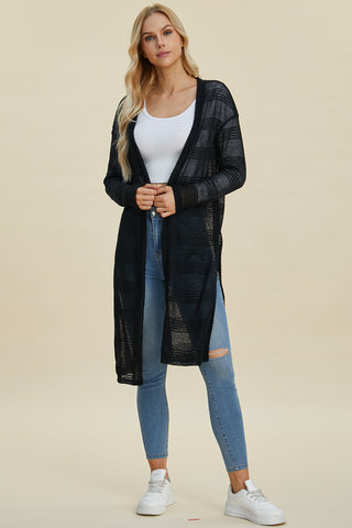 Double Take Full Size Open Front Longline Cardigan Trendsi