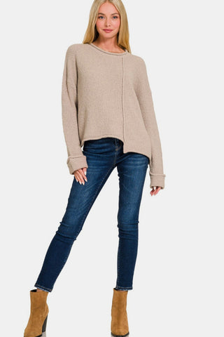 Zenana Asymmetric Hem Drop Shoulder Sweater Trendsi