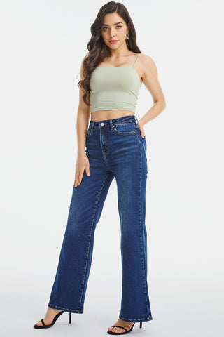 BAYEAS Full Size High Waist Cat's Whisker Wide Leg Jeans Trendsi