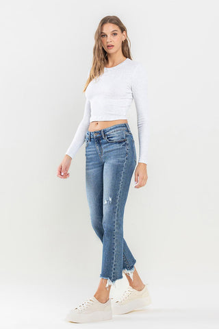 Lovervet Mid Rise Frayed Hem Jeans Trendsi