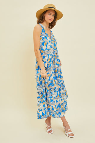 HEYSON Full Size Printed Crochet Trim Maxi Dress Trendsi