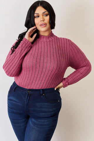 Basic Bae Full Size Ribbed Mock Neck Long Sleeve T-Shirt Trendsi