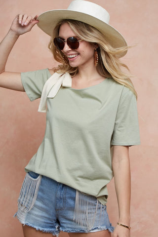 BiBi Tied Ribbon One Shoulder Short Sleeve T-Shirt Trendsi