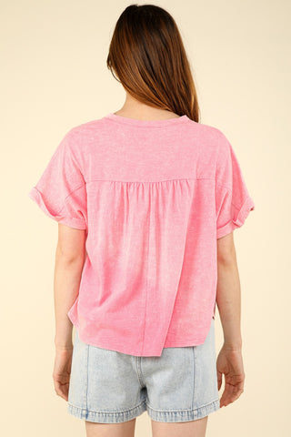 VERY J Nochted Short Sleeve Washed T-Shirt Trendsi