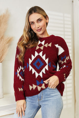 HEYSON Full Size Aztec Soft Fuzzy Sweater Trendsi