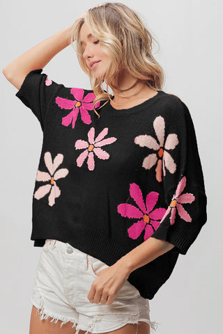 BiBi Floral Pattern Cropped Sweater Trendsi